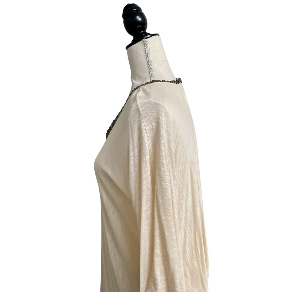 Alberto Makali Beaded Neck Poncho Blouse Ivory Rayon Draped Tunic Top S - Picture 6 of 13